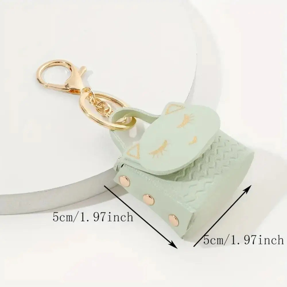 New Womens Cute Cat PU Leather Coin Purse Wallet Keychain Small Coin Pouch Key Ring Fashionable Bag Pendant