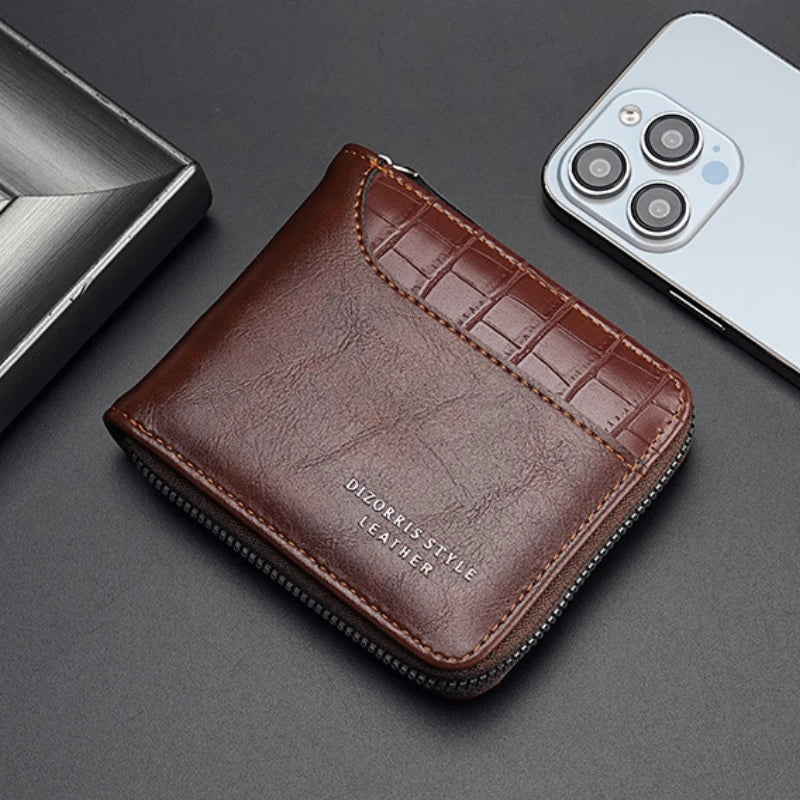 Leather Men’s Wallet Luxury Mens Purse Male Zipper Card Holders with Coin Pocket Rfid Wallets Gifts for Men Money Bag محفظة كروت