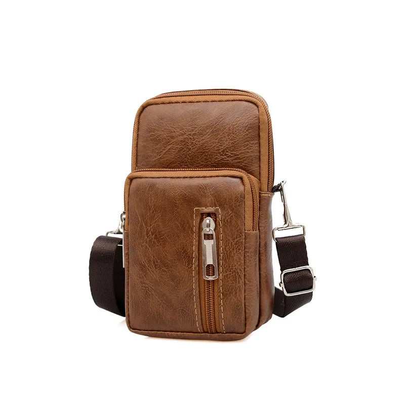 Men's Leather Crossbody Bag - High Capacity Shoulder Fanny Pack Briefcase