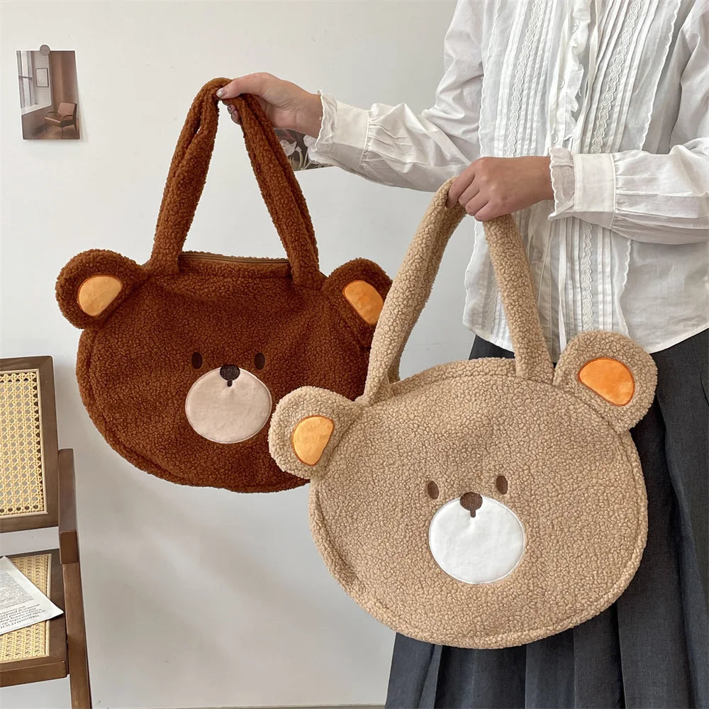 Kawaii Plush Bear Shoulder Bag Large Capacity Tote Handbag Schoolbag