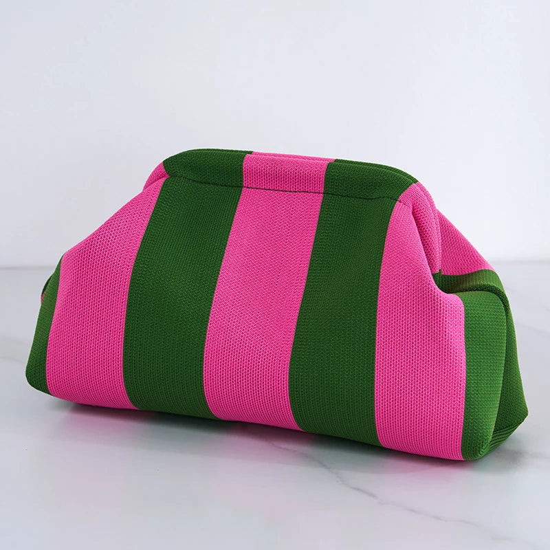 Women's Striped Beach Bag - Versatile Flyweave Handbag Clutch