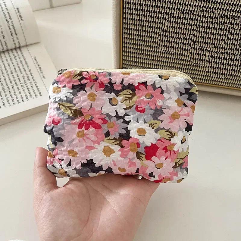 Mini Small Zipper Coin Purse Women Cute Floral Clutch Purse Lipstick Bag Key Wallet Lady Cotton Travel Makeup Storage Bag Pouch