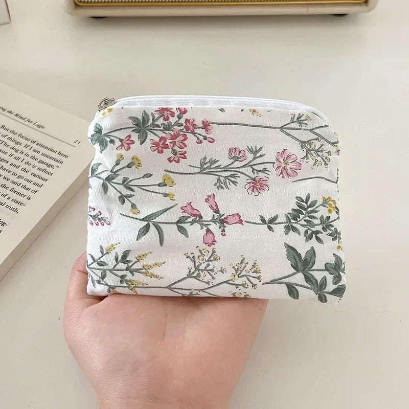 Mini Small Zipper Coin Purse Women Cute Floral Clutch Purse Lipstick Bag Key Wallet Lady Cotton Travel Makeup Storage Bag Pouch