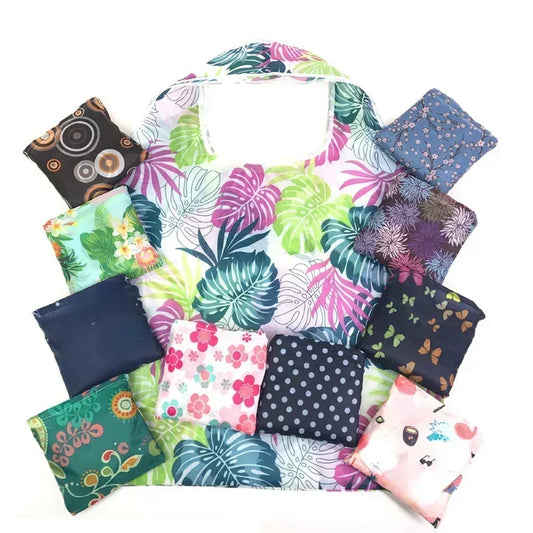 Flower Print Foldable Eco Tote Bag Reusable Grocery Organizer