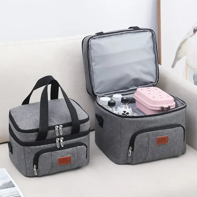 Multifunctional Double Layer Tote Cooler Lunch Bag Large Capacity with Shoulder Strap