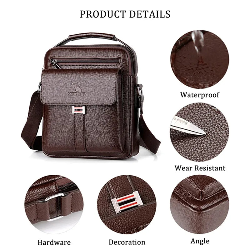 Men Crossbody Shoulder Bags Vintage PU Men Handbag Multi-pocket Men Shoulder Bag Zipper Solid Waterproof for Travel Business