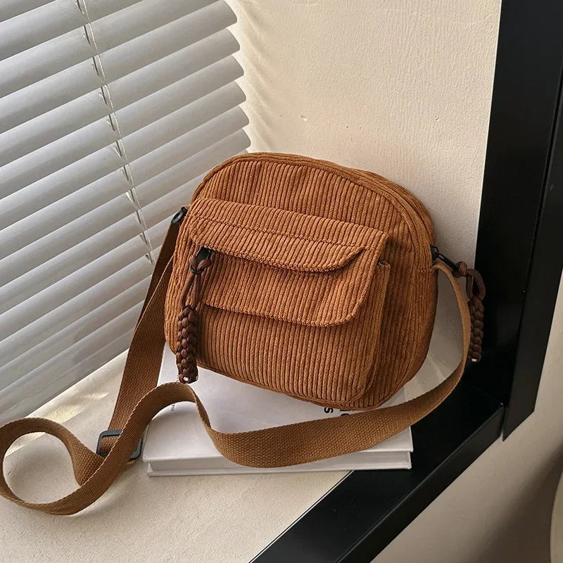 Korean Harajuku Messenger Bags Corduroy Women's Small Shoulder Bag Teenager Girl Crossbody Bag Cute Tote Student Bolsa