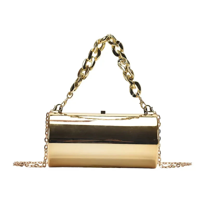 Gold Cylinder Clutch Mini Evening Crossbody Bag