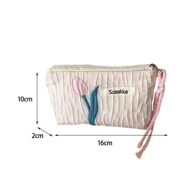 Red Green Floral Cute Women Wallet Mini Clutch Purse Coin Purse Cotton Fresh Cute Card Bag Sanitary Napkins Bag Earphone Bag