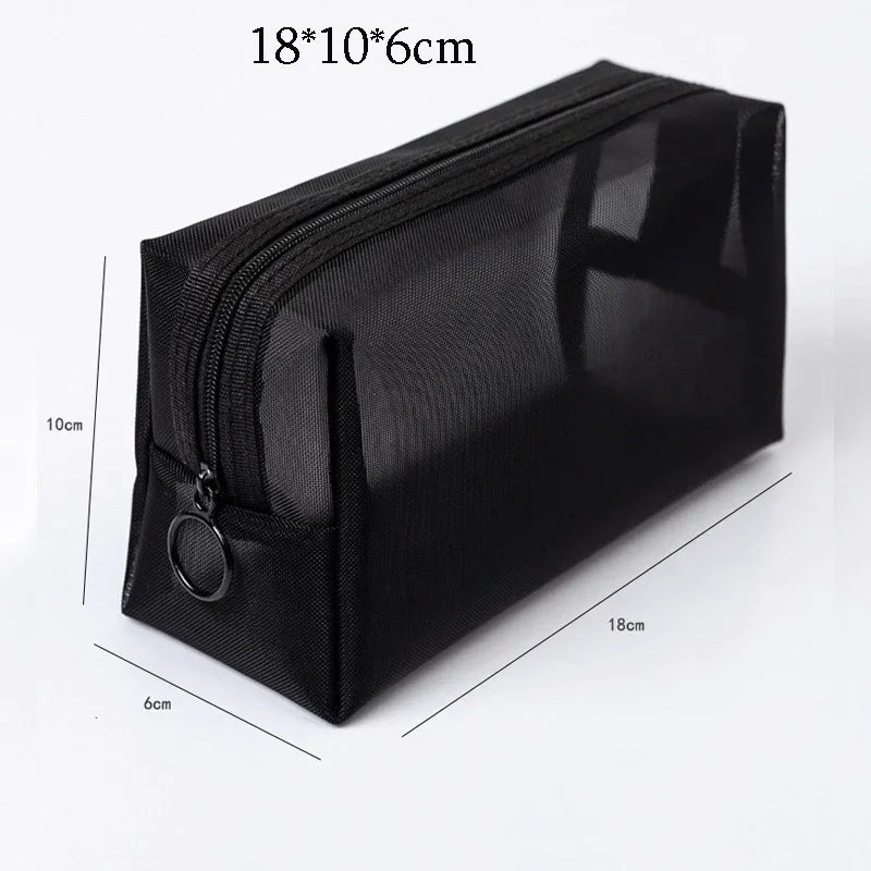 Women Necessary Cosmetic Bag Fashion Black Mesh Transparent Travel Organizer Large Capacity Toiletry Bags Portable Makeup Pouch