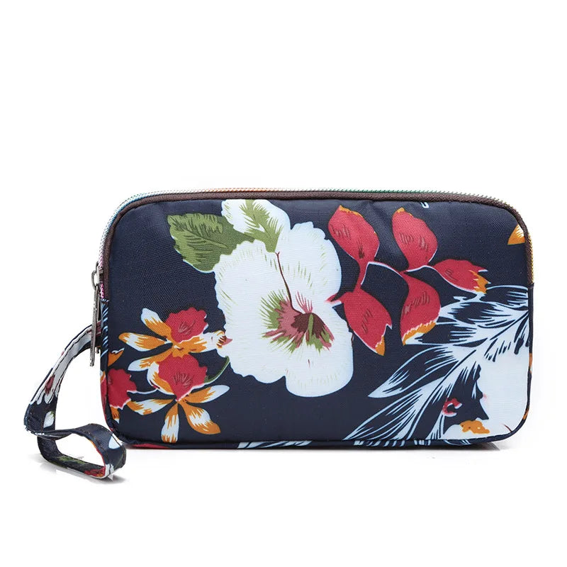 Fashion Flower Print Wallet For Women Three Layer High-capacity Mobile Phone Bag Portable Handheld Bag Mini Key Bag Clutch Bag