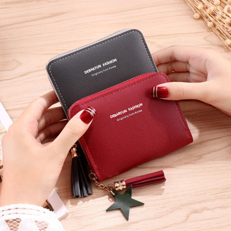 Women Small Wallet Ladies Mini Tassel Wallet Cute Girl Short Zipper Lovely Pu Leather Coin Purse Female Hand Wallet Purse