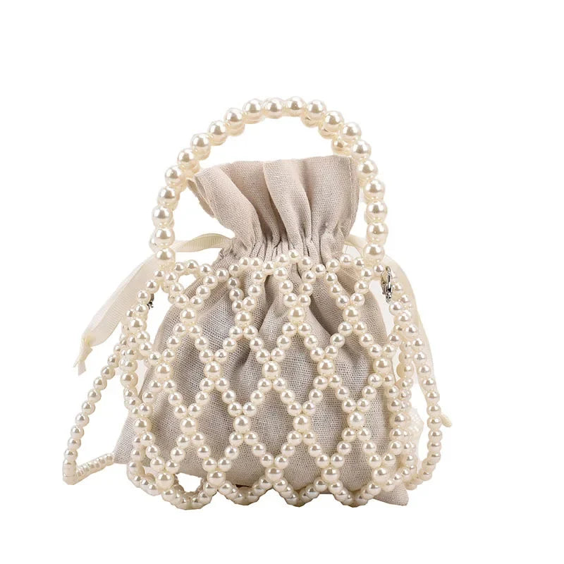 Women Pearl Bag Small Mini Tote Bucket Bag Woven Crossbody Hand Bags for Women Coin Purse Wallet Handbag Ladies Shoulder Bags