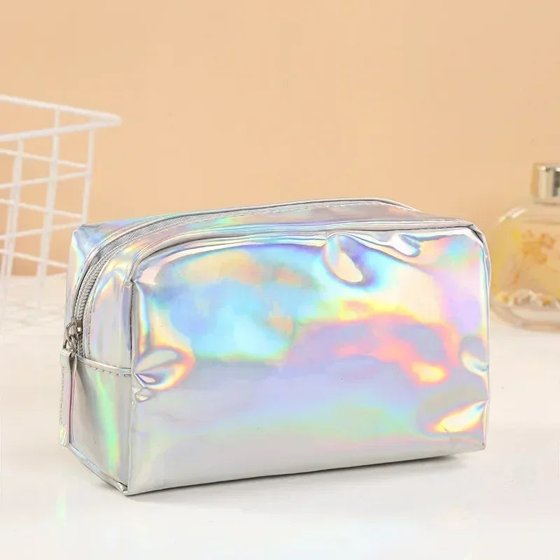 New Solid Color Laser Makeup Bag Portable Travel Wash Storage Bag Fashion Large Capacity Toiletry Cosmetic Organizer Bag