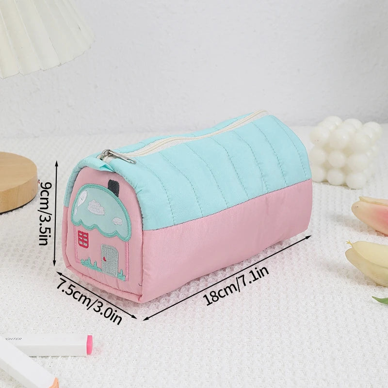 Cute House Shaped Cosmetic Pouch Women Zipper Large Cosmetic Bag Travel Washing Pouch Portable Pencil Case School Supplies 파우치