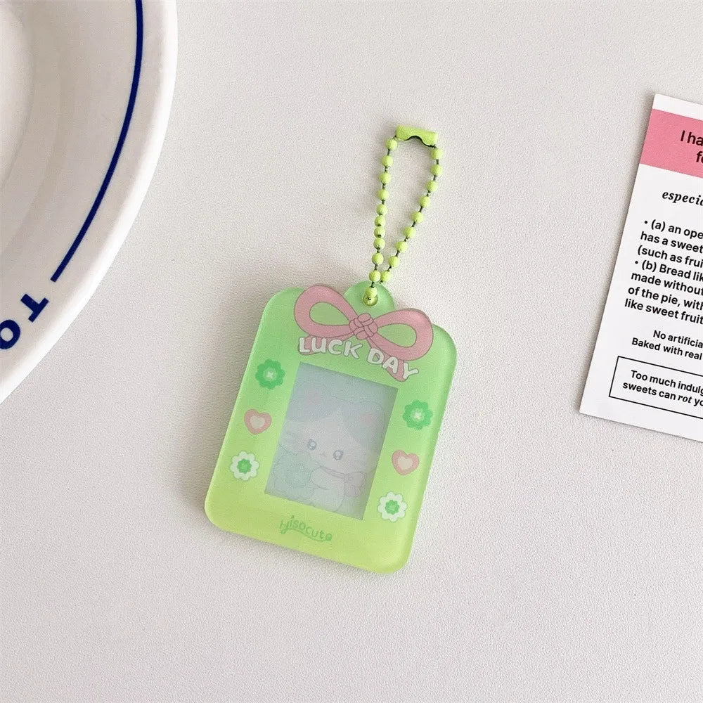 1PC Cartoon Bow Acrylic Hard Card Holder Kawaii Frame 1 inch Photo Card Holder Keychain Card Protctive Case