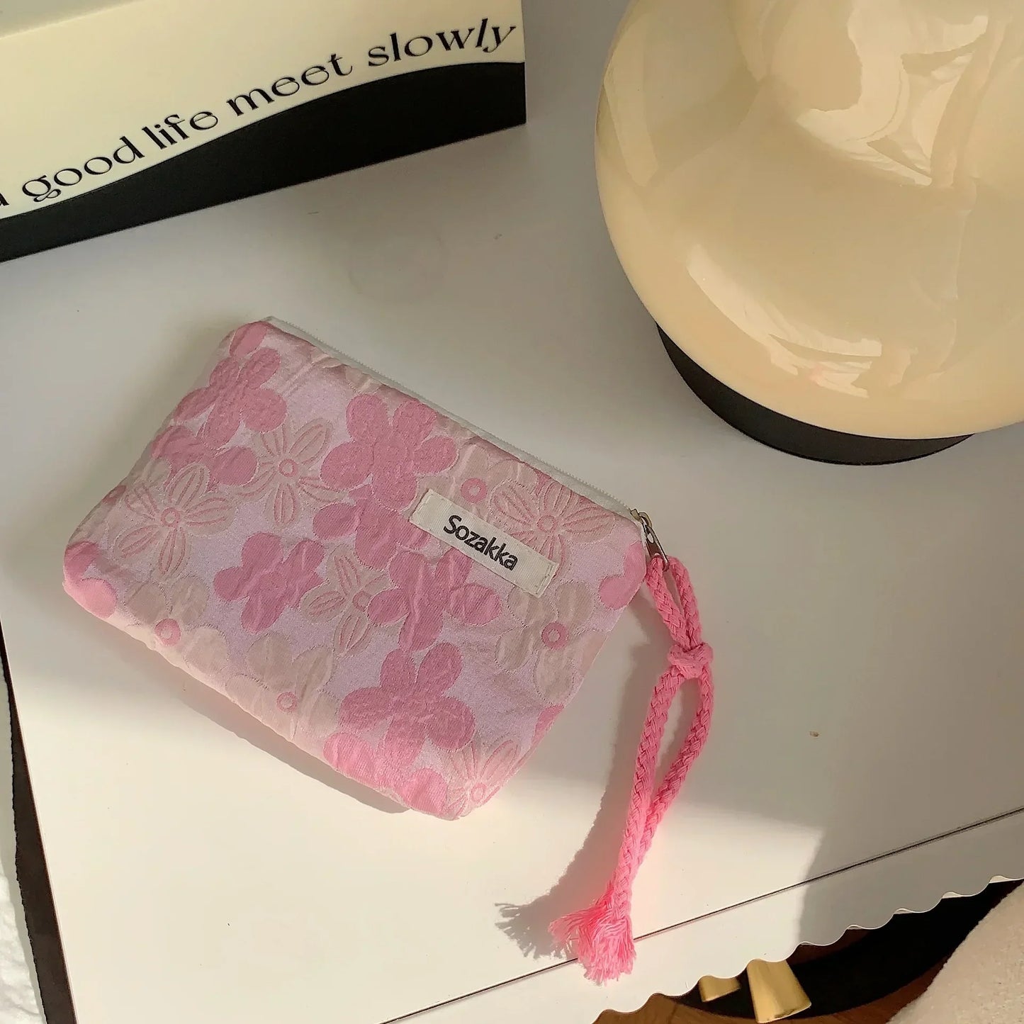 Red Green Floral Cute Women Wallet Mini Clutch Purse Coin Purse Cotton Bag Fresh Cute Card Bag Sanitary Napkins Bag Earphone Bag