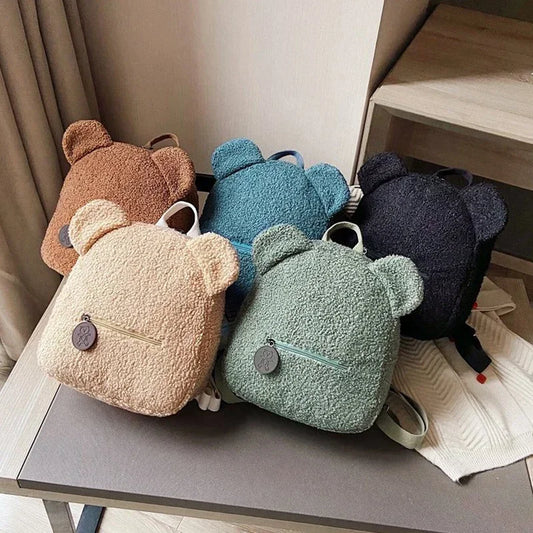 Cute Bear Ear Plush Backpack Lamb Fleece High-Capacity Parent-Child Bag