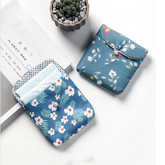 Women Girl Small Cosmetic Bag Cute Flower Print Makeup Bags Travel Organizer Zipper Bag Lipstick Sanitary Napkin Pad Storage Bag