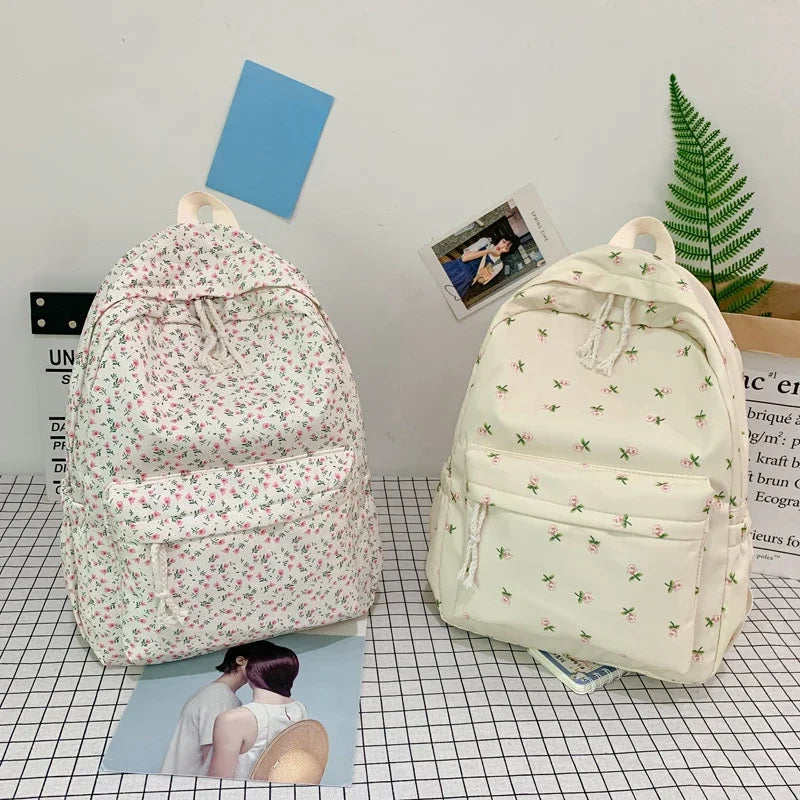 Floral Waterproof Nylon Backpack for Women - Large Capacity School Bag