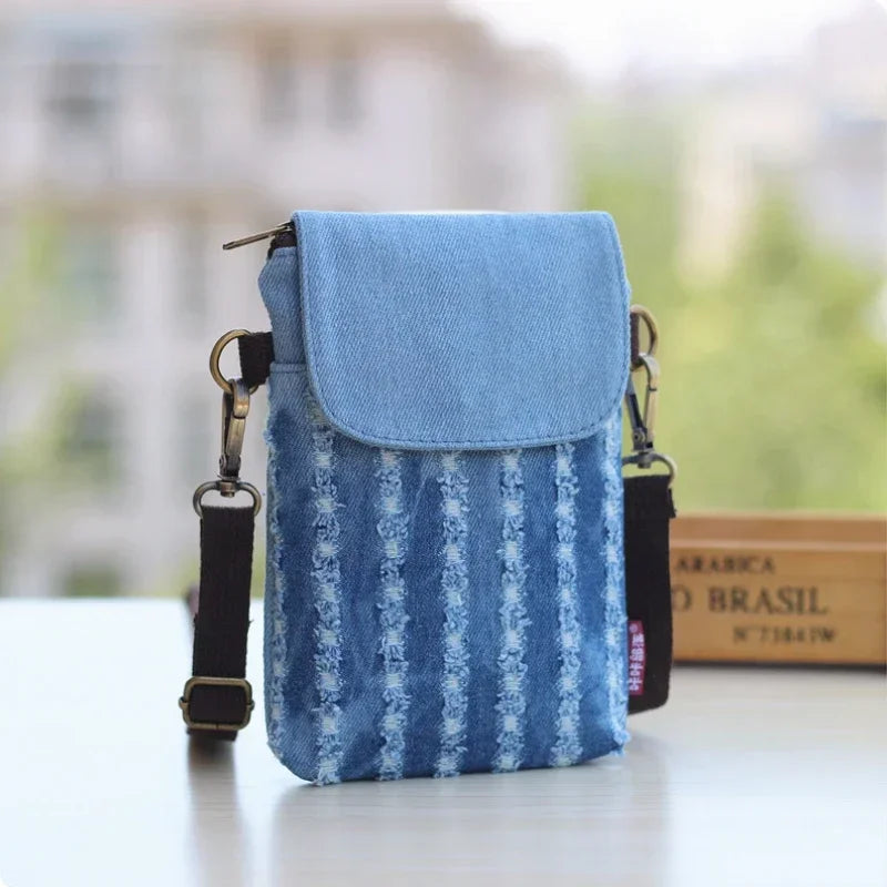 Denim Women's Mini Messenger Phone Bag Purse Wallet Tote