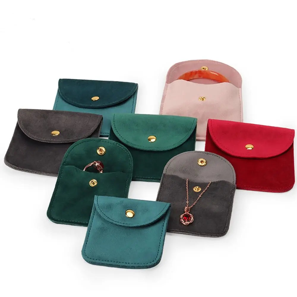 Portable Velvet Snap Button Packaging Pouch Gift Jewelry Bag Necklace Earrings Ring Storage Pouch Dust Protect Wrapping Bag