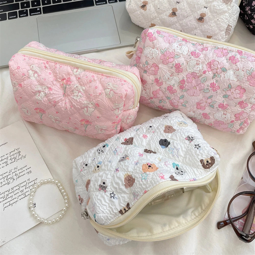 Cartoon Cosmetic Bag for Women Travel Portable Toiletry Bag Soft Cosmetics Makeup Brush Lipstick Storage Bag Organizer Pouch