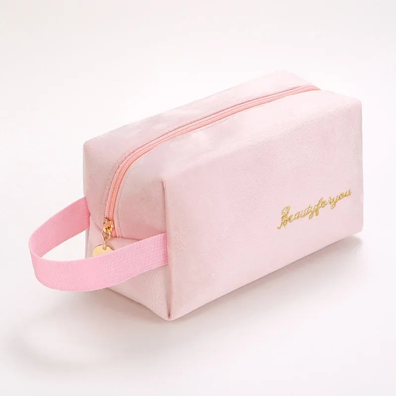 Plush Makeup Bag Cosmetic Bag for Women Zipper Large Solid Color Travel Toiletry Bag Travel Make Up Beauty Washing Pouch