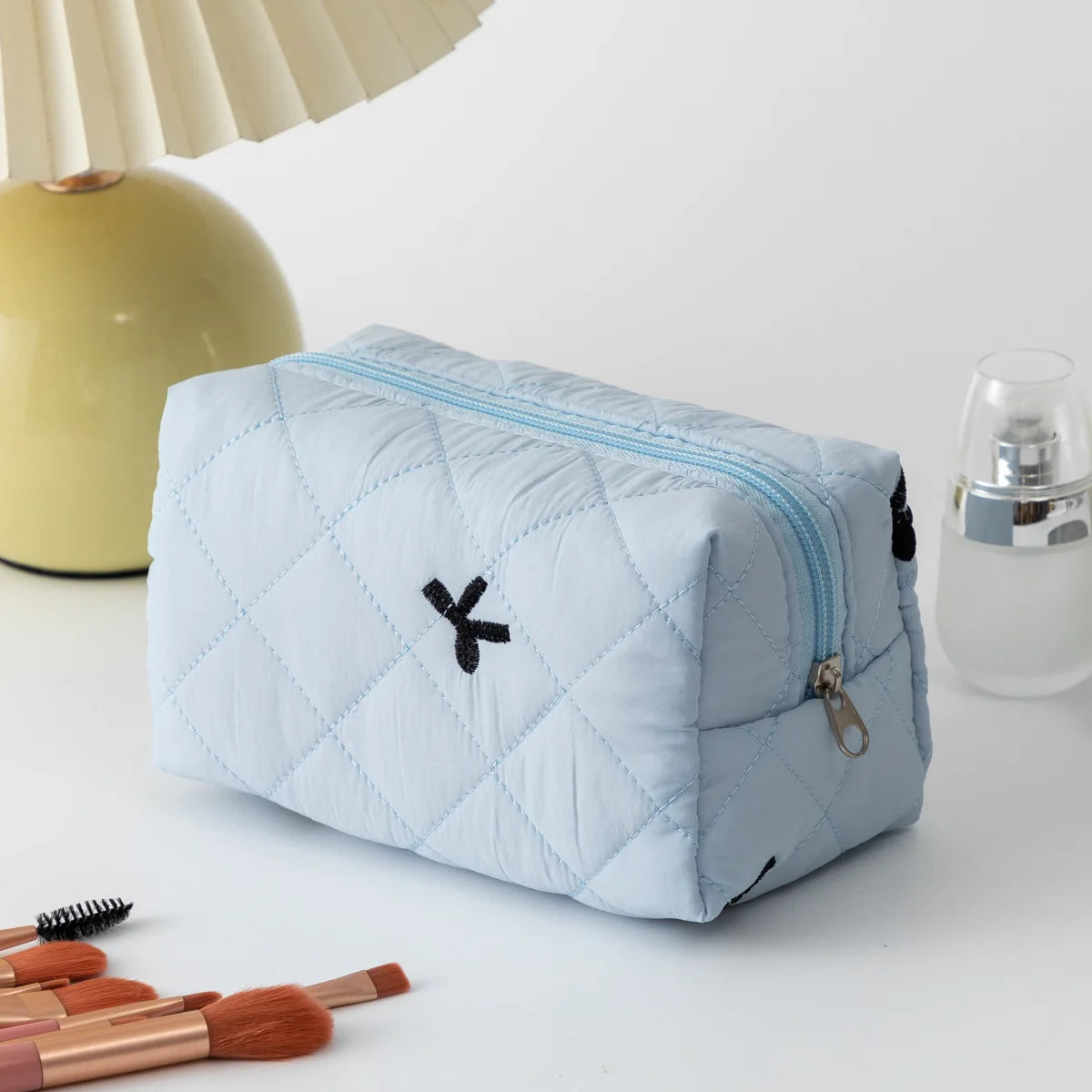 Women's Cosmetic Bags Bow Cute Cotton Makeup Bag Women Zipper Cosmetic Organizer Portable Toiletry Handbag