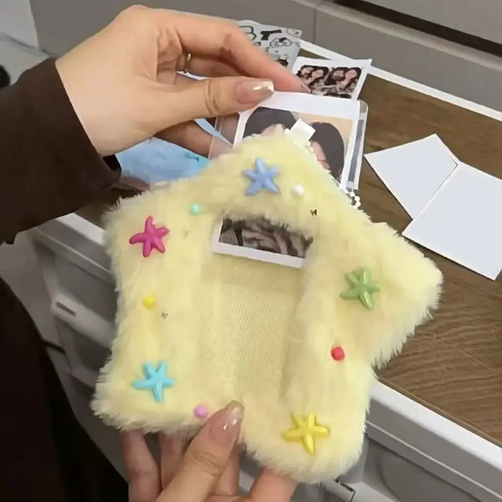 Cute Plush Photocard Case Cartoon Bag Keychain Star Shape Photo Card Holder Idol Photos Protective Cover Student Card Holder