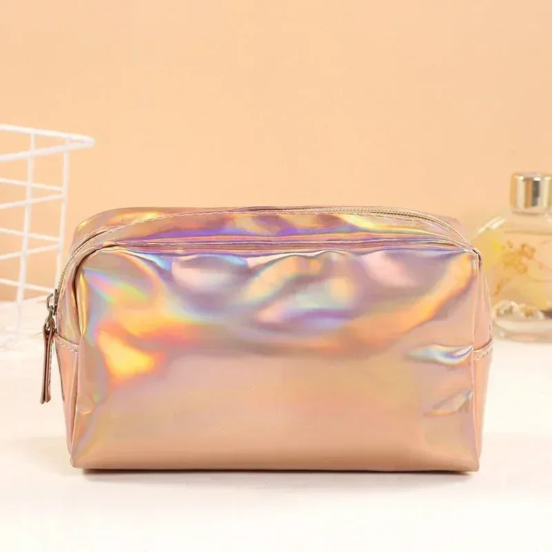 New Solid Color Laser Makeup Bag Portable Travel Wash Storage Bag Fashion Large Capacity Toiletry Cosmetic Organizer Bag