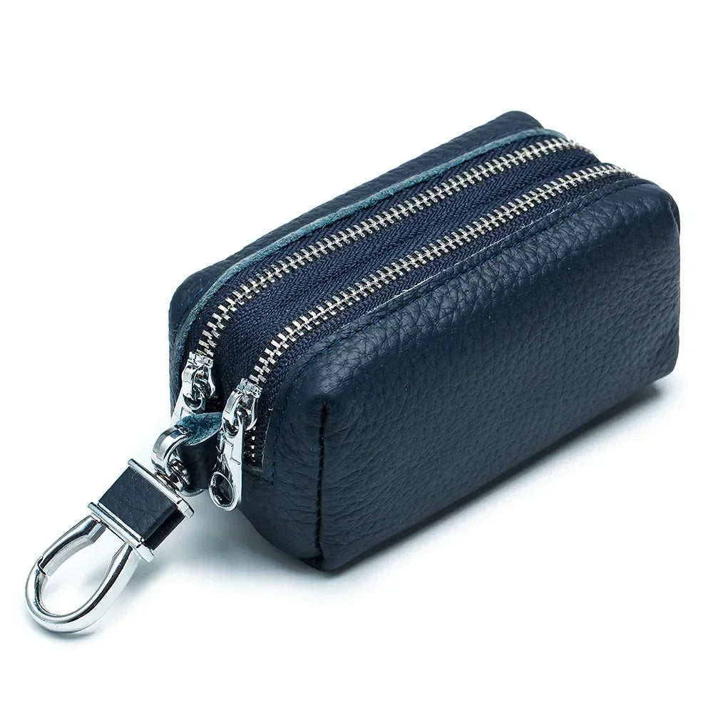 Large Capacity Key Bag Double Layer Soft High Quality Genuine Leather Male and Female Multi-function Card Bag Wallet Key Bag