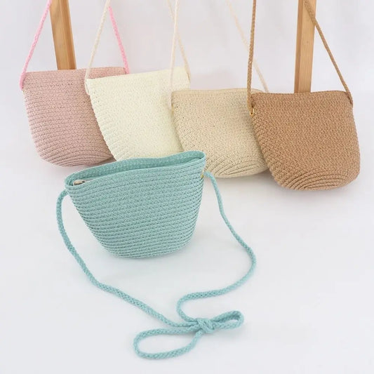 Girls Straw Shoulder Bag Mini Handbag Coin Purse