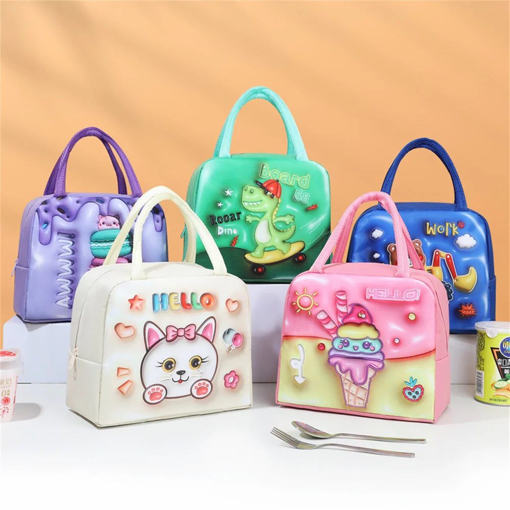 Kids Cartoon Insulated Lunch Bag Portable Thermal Cooler Bento Pouch