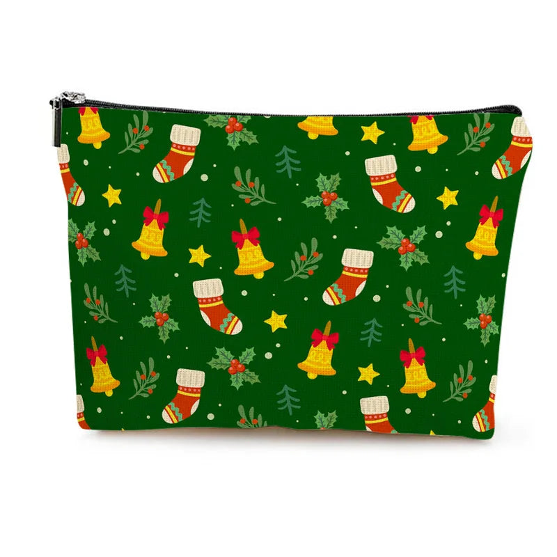 Christmas Cosmetic Bag Cute Socks Bell Pattern Makeup Pouch Travel Toiletry Bag