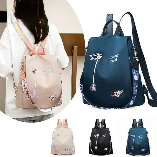 Oxford Women's Embroidery Waterproof Backpack Large Capacity Travel Shoulder Bag