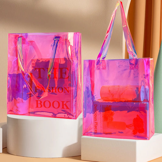 Clear Tote Bag 2-Pack Holographic Iridescent for Sports, Work, Travel, Stadiums, Concerts