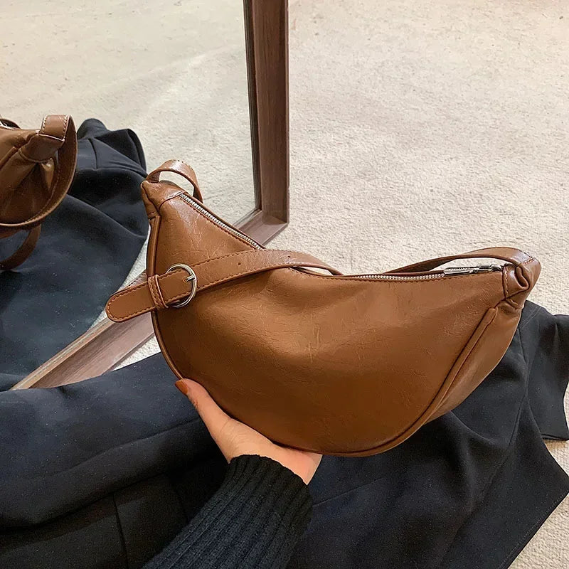 Women Small Crossbody Bag Leather PU Crescent Bag Casual Shoulder Dumpling Сумка Versatile Half Moon Bag Girl Stylish Purse 2025