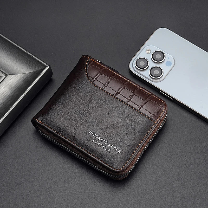 Leather Men’s Wallet Luxury Mens Purse Male Zipper Card Holders with Coin Pocket Rfid Wallets Gifts for Men Money Bag محفظة كروت