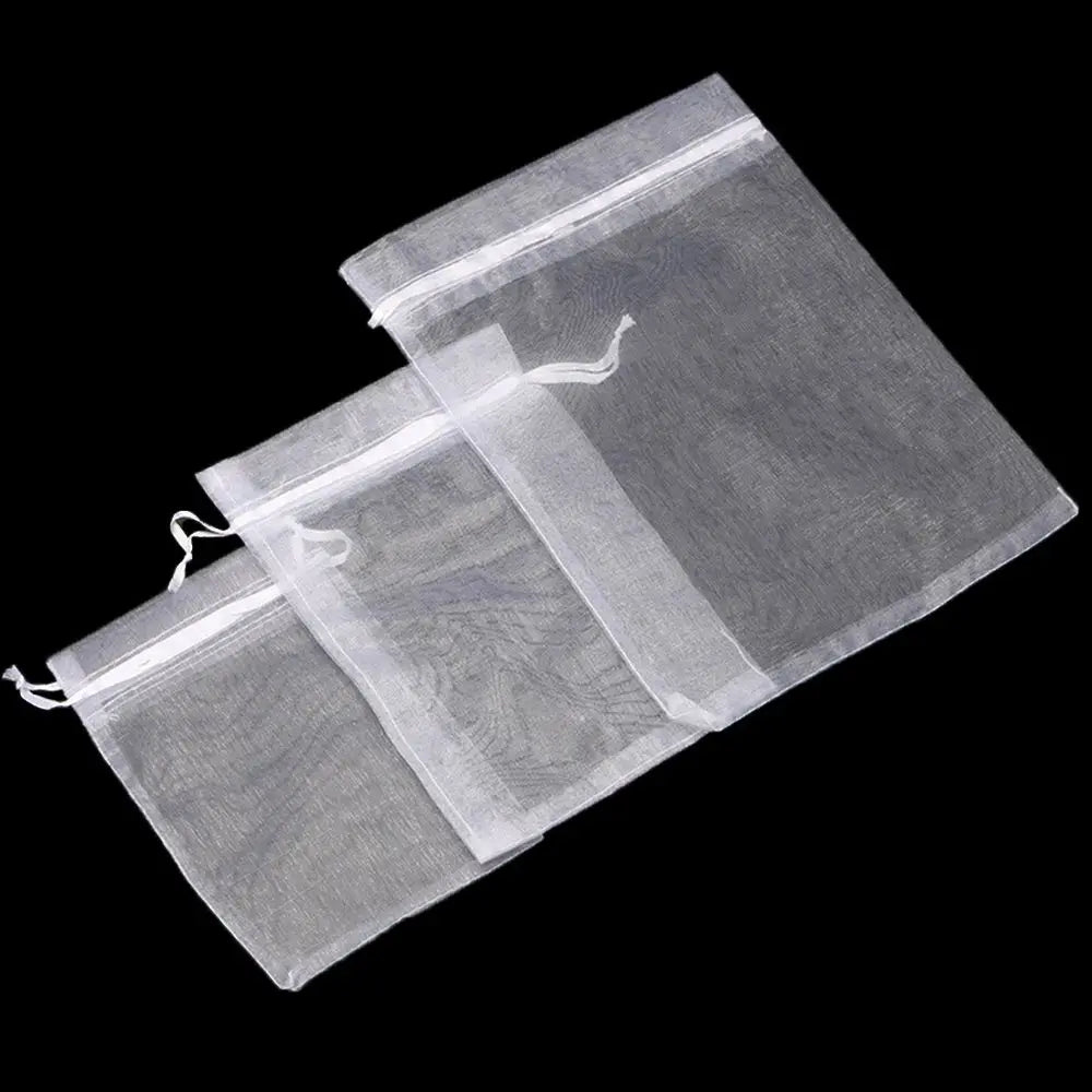 25/50PCS Drawable Christmas Favor Jewelry Packing Drawstring Pocket Gift Bags Organza Gauze Sachet White Pouches