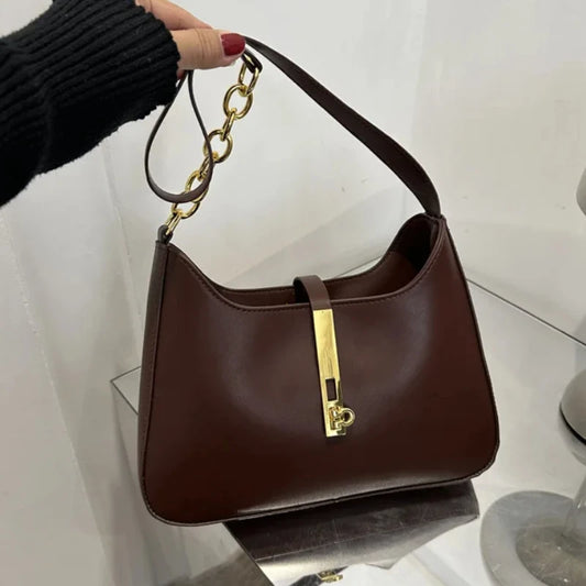 Luxury PU Leather Women's Shoulder Bag - Casual Solid Color Handbag Purse Fashion Shopper Clutch