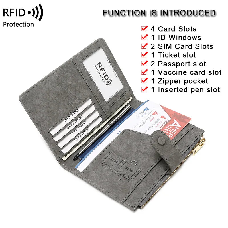 Anti-theft Passport Wallet RFID Passport Holder Zipper Buckle Travel Wallet Document Holder Multifunctional Travel Passport Bag