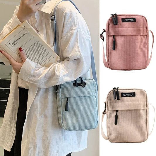 Corduroy Crossbody Phone Bag - Plush Casual Handbag