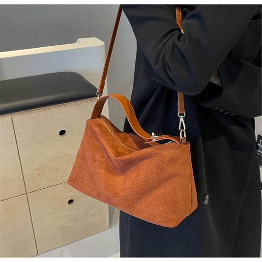 Zipper Suede Crossbody Bag for Women - High Quality Solid Color Shoulder Tote