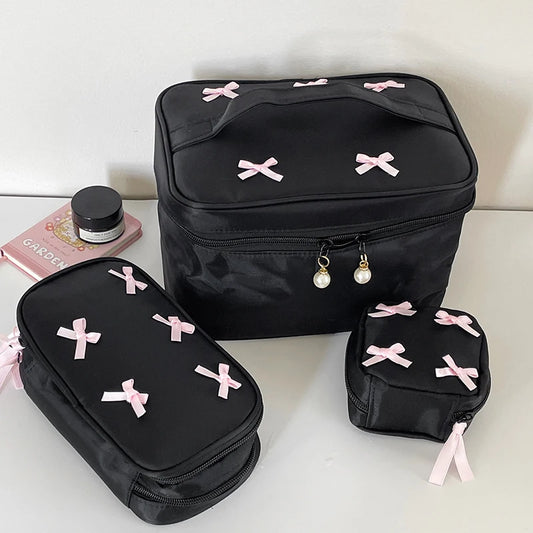 Bowknot Cosmetic Bag Large Capacity Travel Makeup Toiletry Pouch Pencil Case