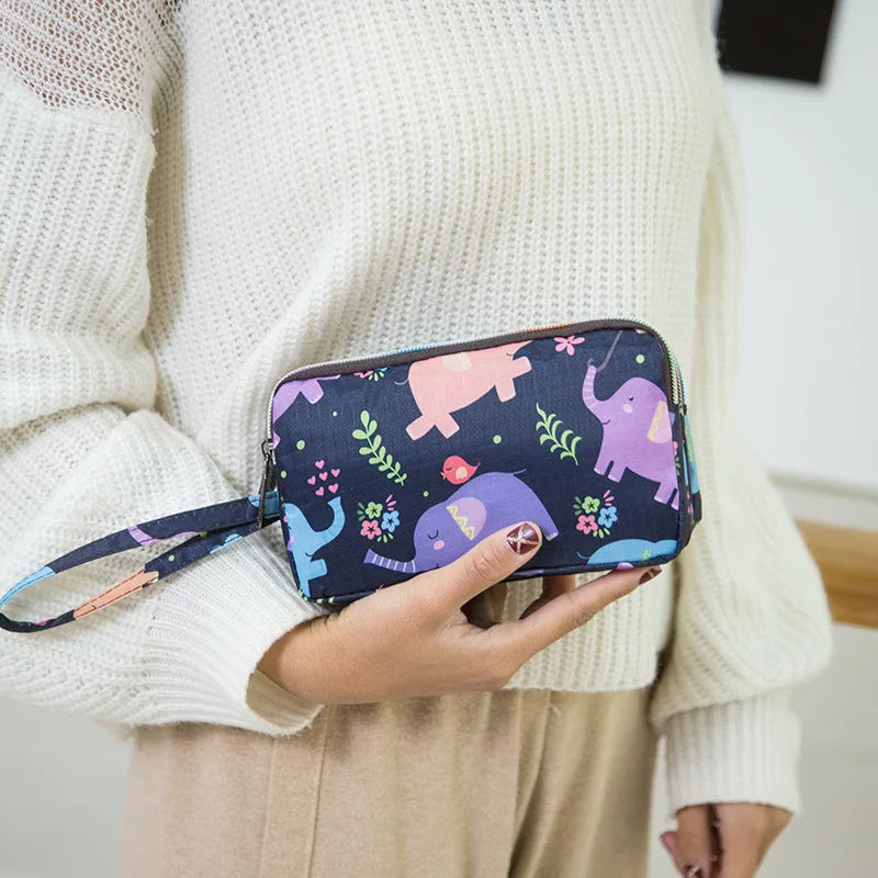 Fashion Flower Print Wallet For Women Three Layer High-capacity Mobile Phone Bag Portable Handheld Bag Mini Key Bag Clutch Bag