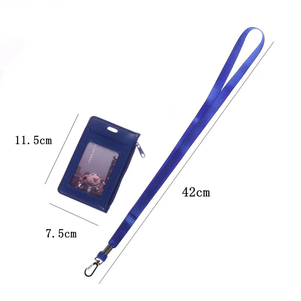 Fashion ID Badge Card Holder Colorful Leather Business Card Case Cover with Neck Lanyard Coin Purse Zipper Bag Wallets