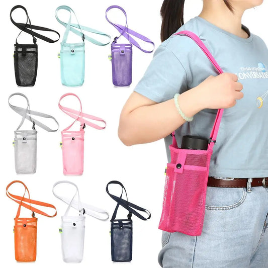 Mesh Water Bottle Holder with Strap - Portable Phone Pouch for Outdoor Sports Camping