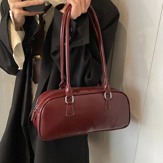 Solid Color PU Leather Underarm Bags For Women 2025 Spring Korean Fashion Retro Simple Shoulder Bag Lady Handbags And Purses