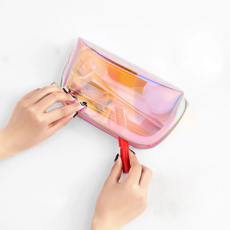 1pcs Korean Laser TPU Cute Makeup Bag Travel Cosmetic Organizer Transparent Waterproof Wash Bag Change Lipstick Storage Bag